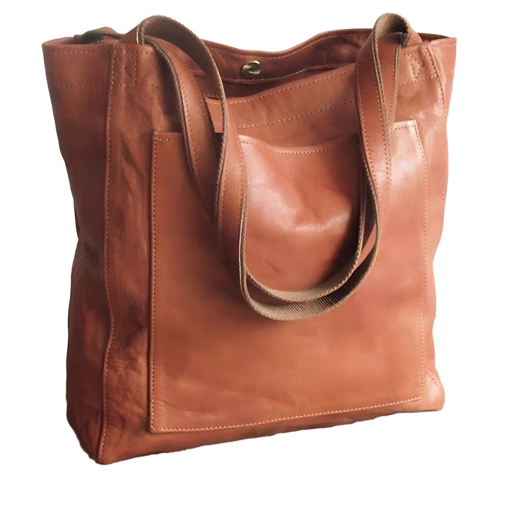 Elegant handgjord brun läderstil handväska för kvinnor, tidlös design, perfekt som arbets- eller festväska.