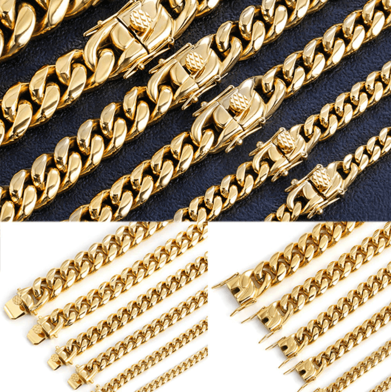 Elegant herr smycke: 12mm guldlänk halsband i kubansk stil.