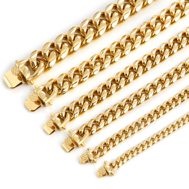 Lyxigt guldpläterat herr smycke, 12mm kubansk länk. Elegant accessoar.