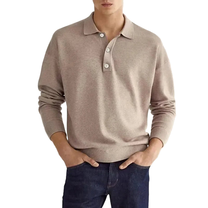 Elegant herr pikétröja, långärmad, i klassisk design för smart casual vardagsstil. Bekväm och stilren.