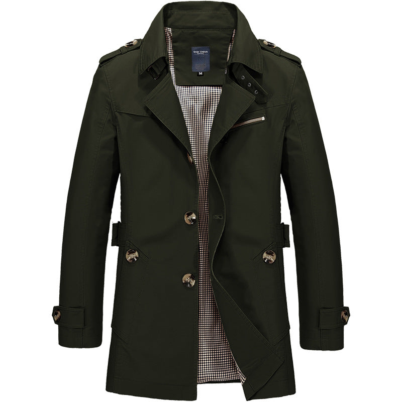 Högkvalitativ herrjacka, dubbelknäppt trenchcoat med tidlös design, ett idealiskt ytterplagg.