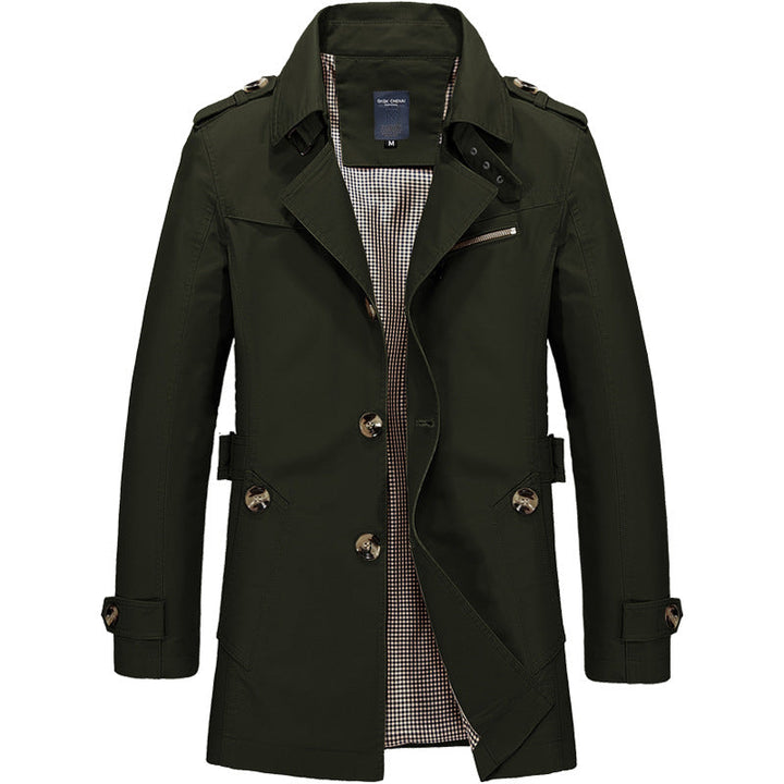 Högkvalitativ herrjacka, dubbelknäppt trenchcoat med tidlös design, ett idealiskt ytterplagg.