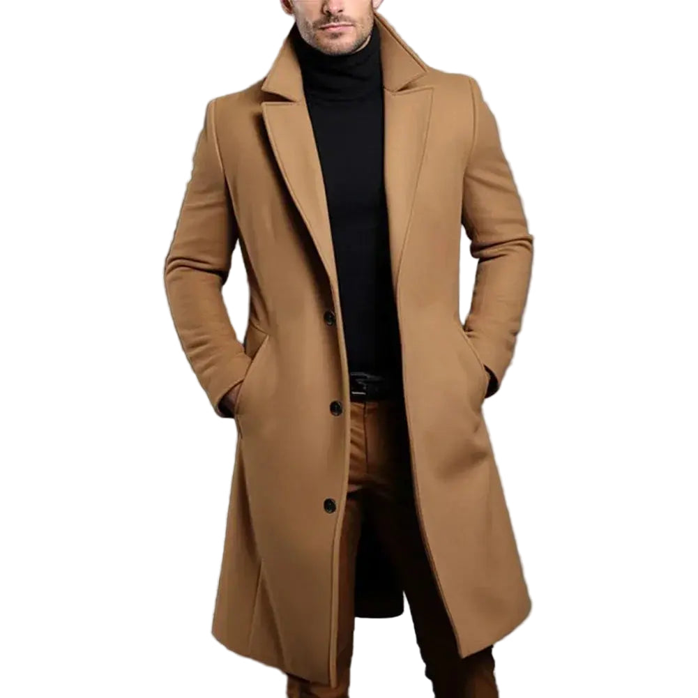 Elegant herröverrock i klassisk stil för män. Tidlöst ytterplagg för affärer och smart casual. Höst/vintermode.