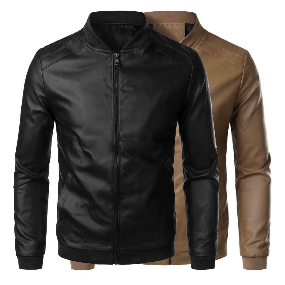 Elegant svart herrjacka i skinn. Tidlös skandinavisk design, bekväm och mångsidig för mode.