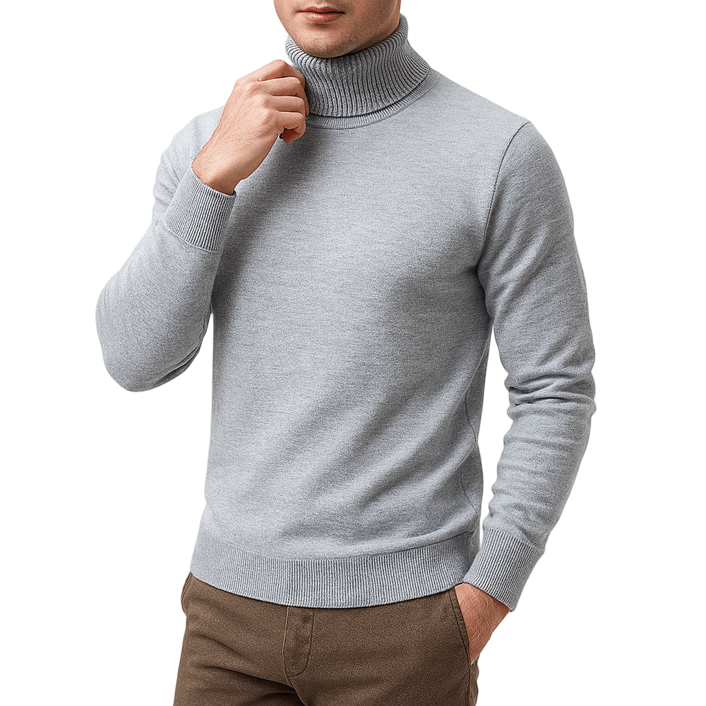 Elegant herrtröja med turtleneck. Klassisk minimalistisk design för stilrena vinterdagar.