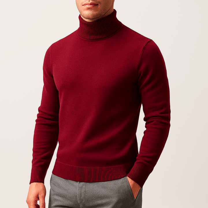 Herrtröja turtleneck i tidlös design. En minimalistisk hög krage tröja för modern herrkläder & vintermode.