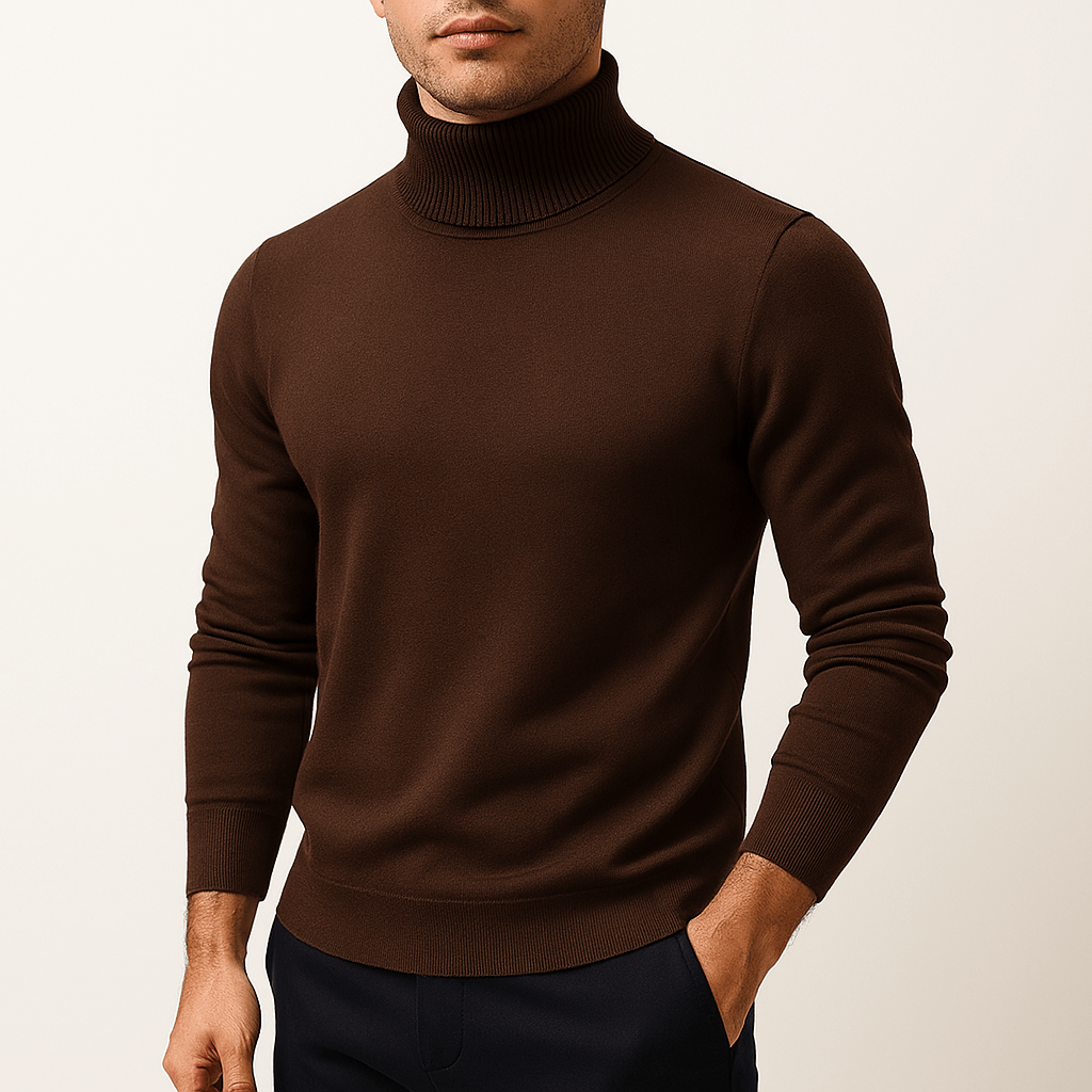 Stilren och skräddarsydd herrtröja med elegant hög krage. En klassisk turtleneck för sofistikerad stil.