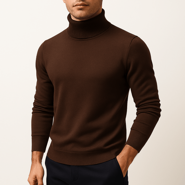 Stilren och skräddarsydd herrtröja med elegant hög krage. En klassisk turtleneck för sofistikerad stil.