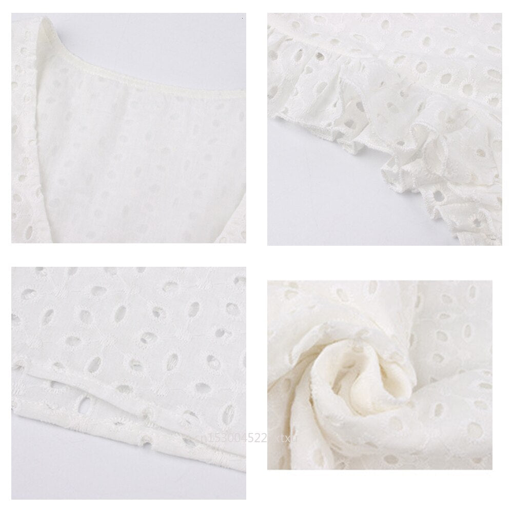 Utmärkt sommar val: kort klänning i polyester för dam, med volangärm och elegant V-hals.