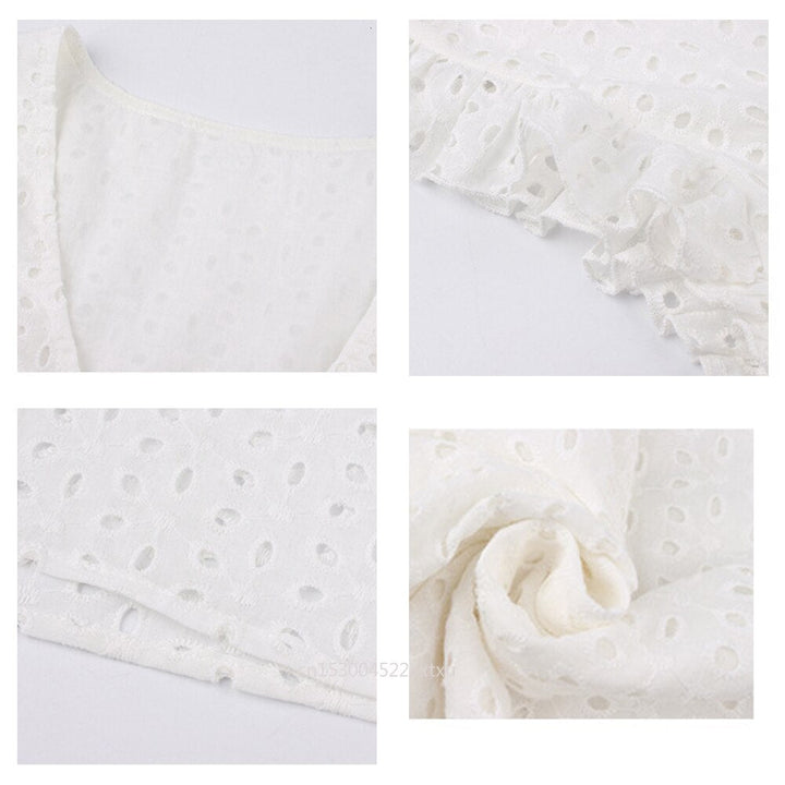 Utmärkt sommar val: kort klänning i polyester för dam, med volangärm och elegant V-hals.