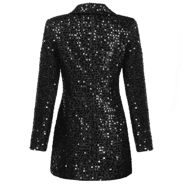 Glittrande festklänning i blazerstil för kvinnor. En elegant och modern aftonklänning med exklusiva detaljer.