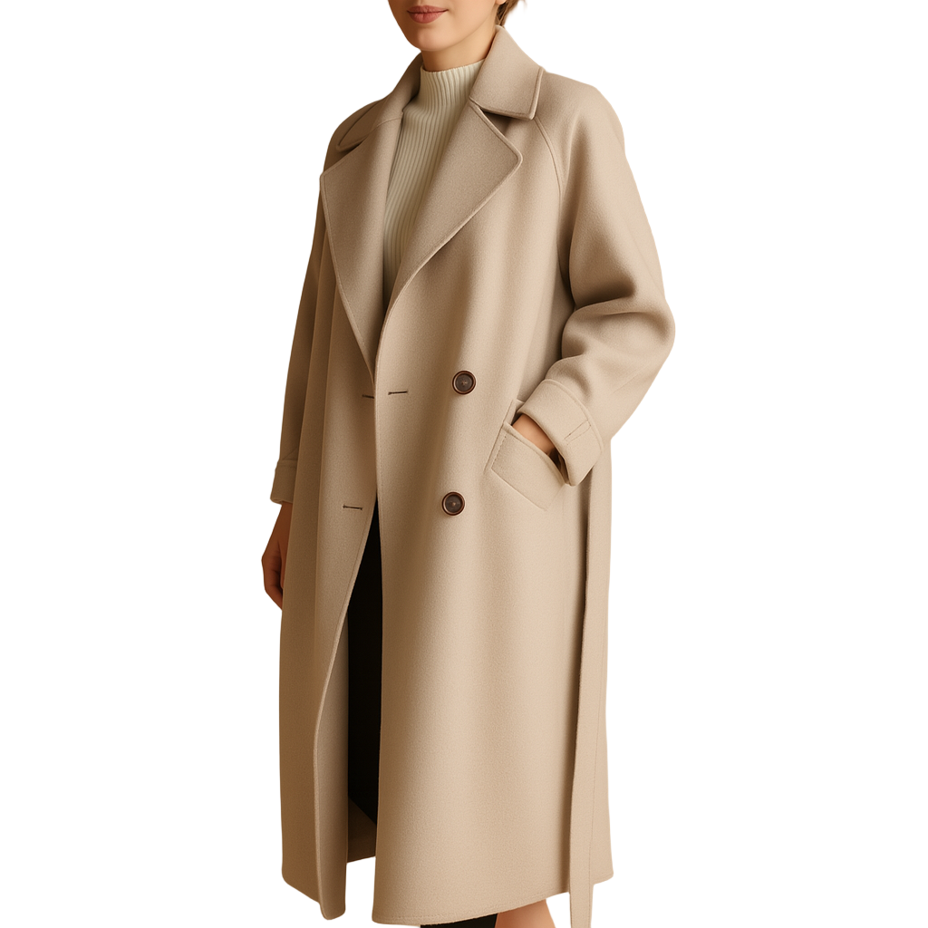 Elegant lång damvinterjacka i tidlös stil, perfekt för att hålla värmen under kalla dagar. Varm polyesterjacka.