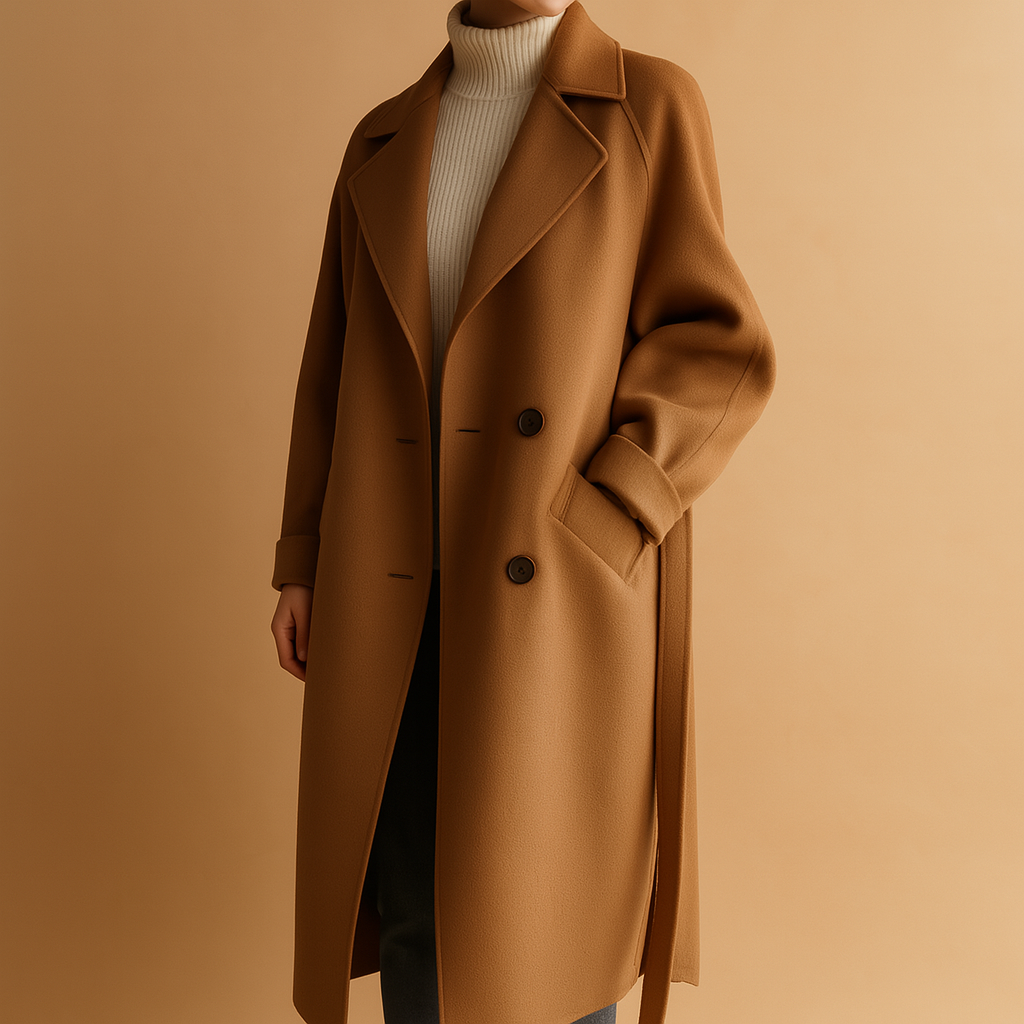 Lång elegant polyesterjacka för dam, idealisk som varm vinterjacka. Tidlös design för alla tillfällen.