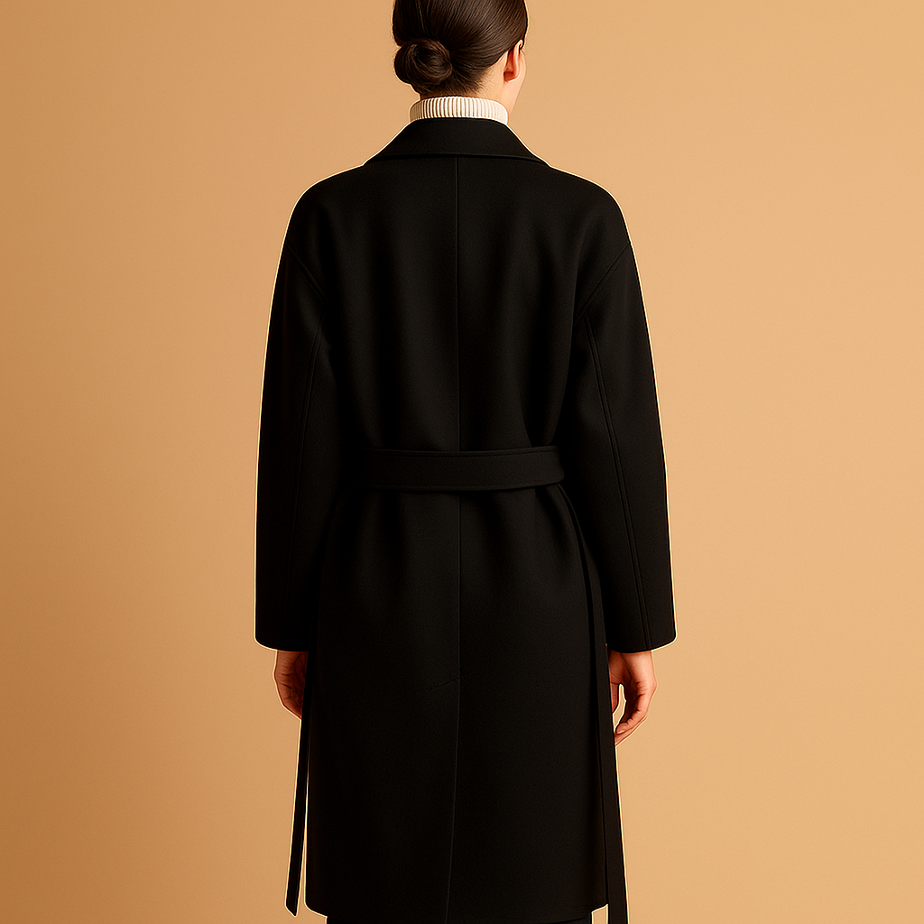Stilren och varm lång damjacka för vintern. Elegant polyesterjacka med tidlös design för kyla.