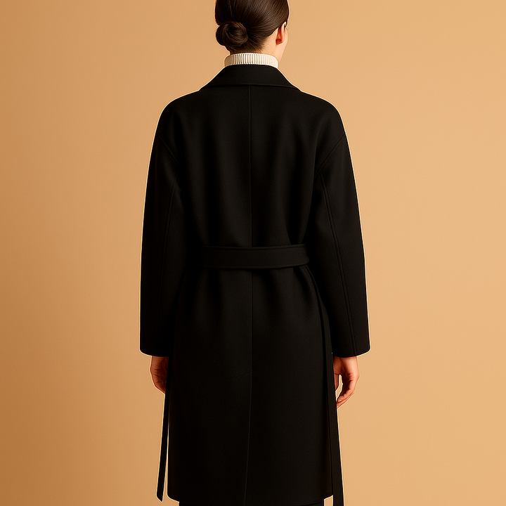 Stilren och varm lång damjacka för vintern. Elegant polyesterjacka med tidlös design för kyla.