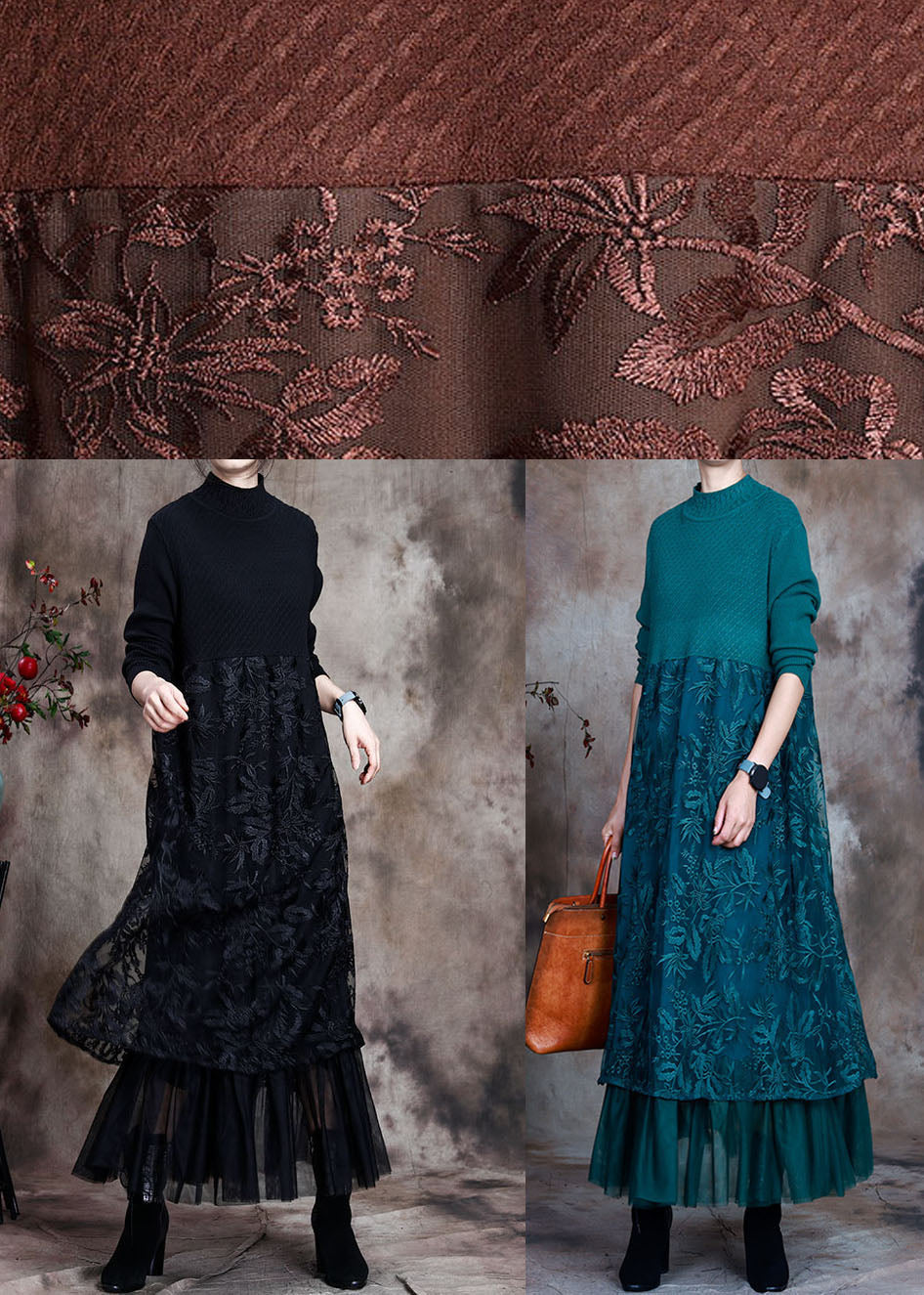 Kvinnors broderade maxiklänning, en lång och elegant o-neck klänning som är både bekväm för vardag och fest.