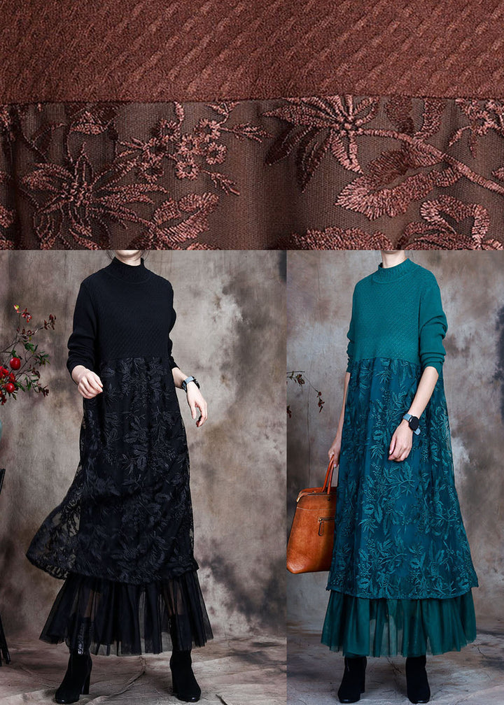 Kvinnors broderade maxiklänning, en lång och elegant o-neck klänning som är både bekväm för vardag och fest.