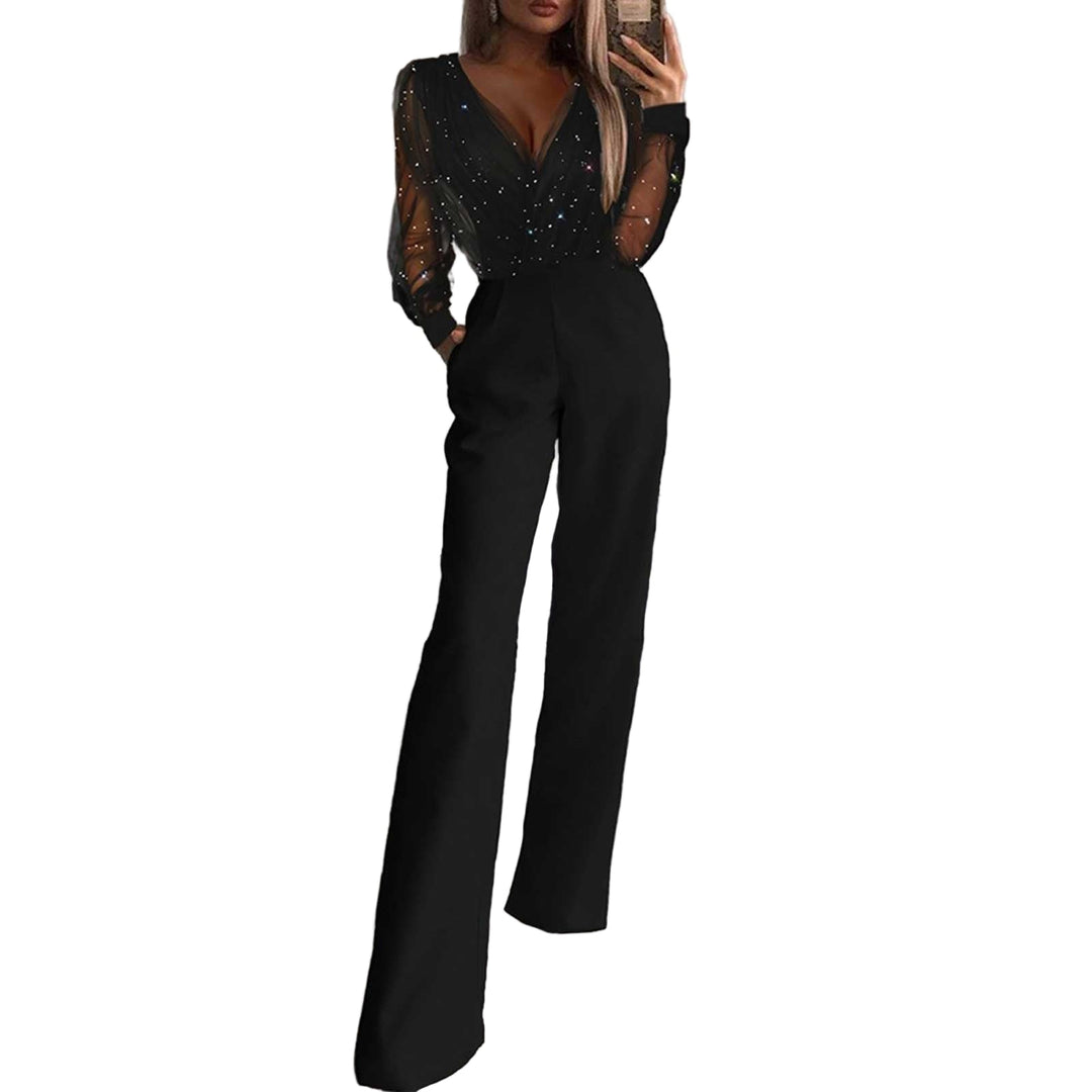 Elegant långärmad jumpsuit för kvinnor med vidben, perfekt för fest & kvällsutflykter.