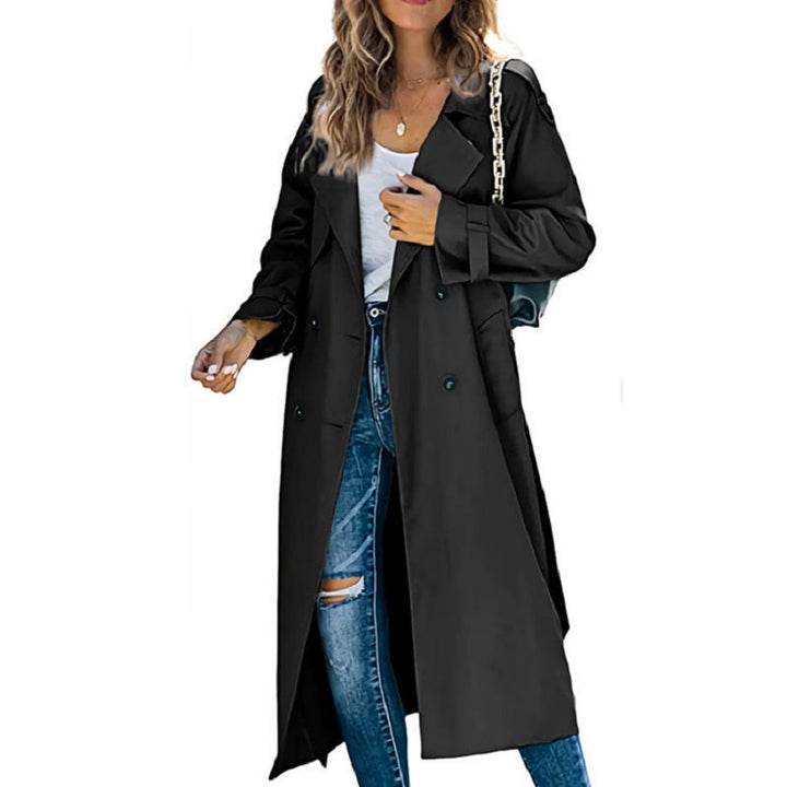Elegant lång trenchcoat för kvinnor. Dubbelknäppt kappa med modern stil, perfekt för både vardag & fest.