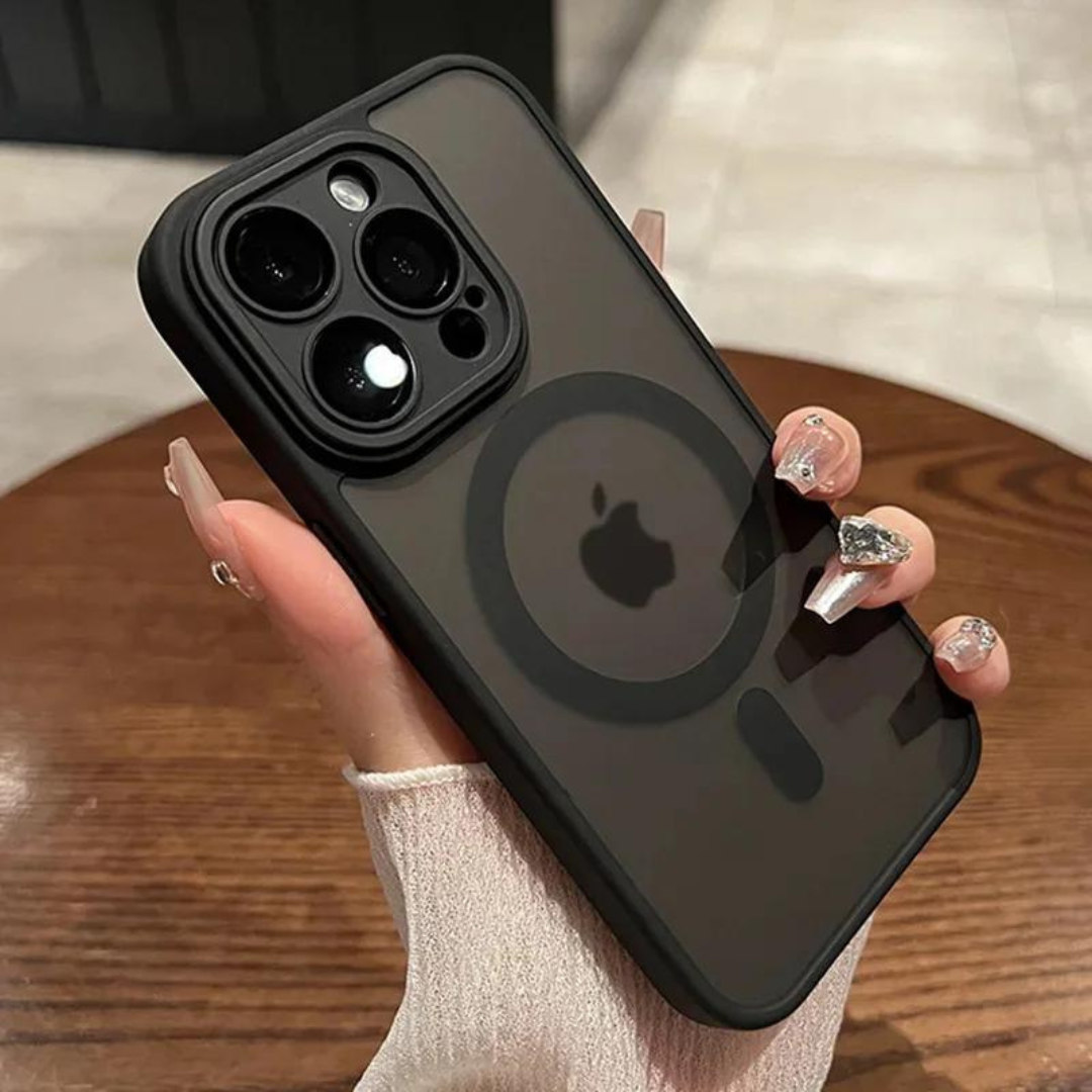 Matt textur på magnetiskt stötsäkert iPhone-skal, ett premiumval för hållbart mobilskydd.