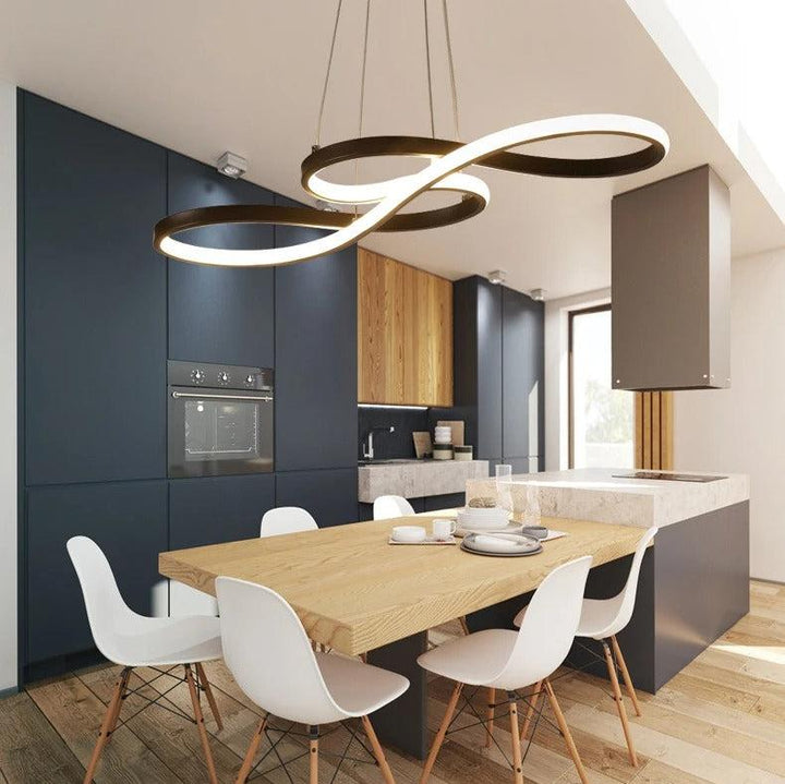 Modern LED-taklampa, 75cm dimbar pendel för köksbelysning och stilren inredning.