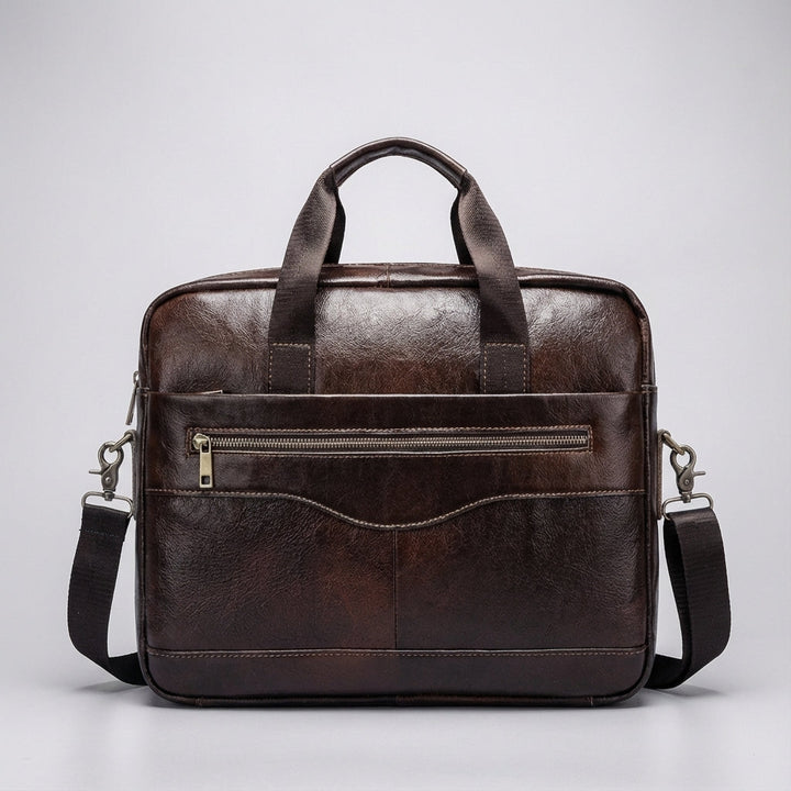 Stilfull Navaroox aktväska i äkta läder. Elegant unisex laptopväska för affärer, arbete och professionell användning.
