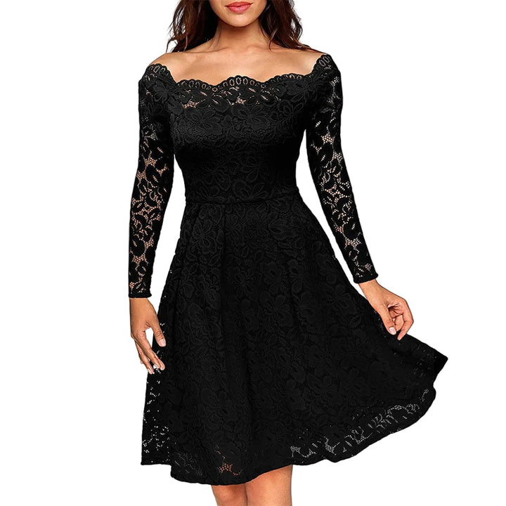 Elegant off-shoulder midiklänning för kvinnor, perfekt som fest- eller aftonklänning med tidlös design.