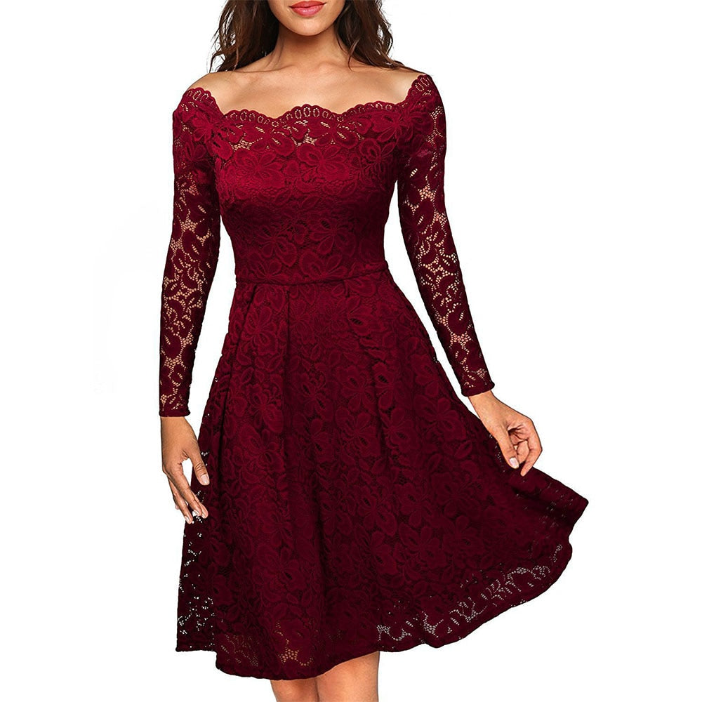 Chic off-shoulder midiklänning, perfekt som elegant aftonklänning eller festklänning för kvinnor.