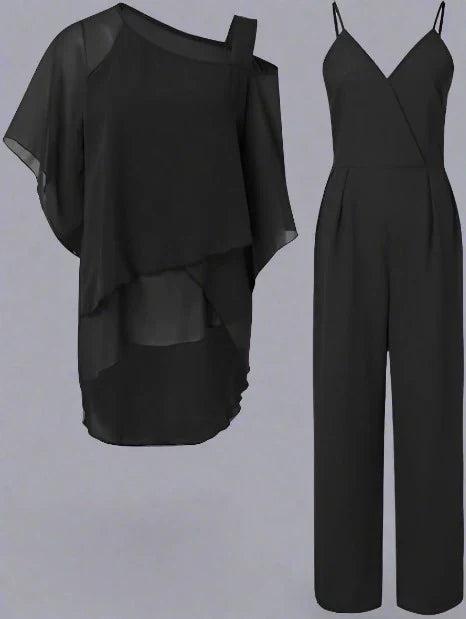 Färgglatt elegant tvådelat set för kvinnor, idealiskt för festkläder.