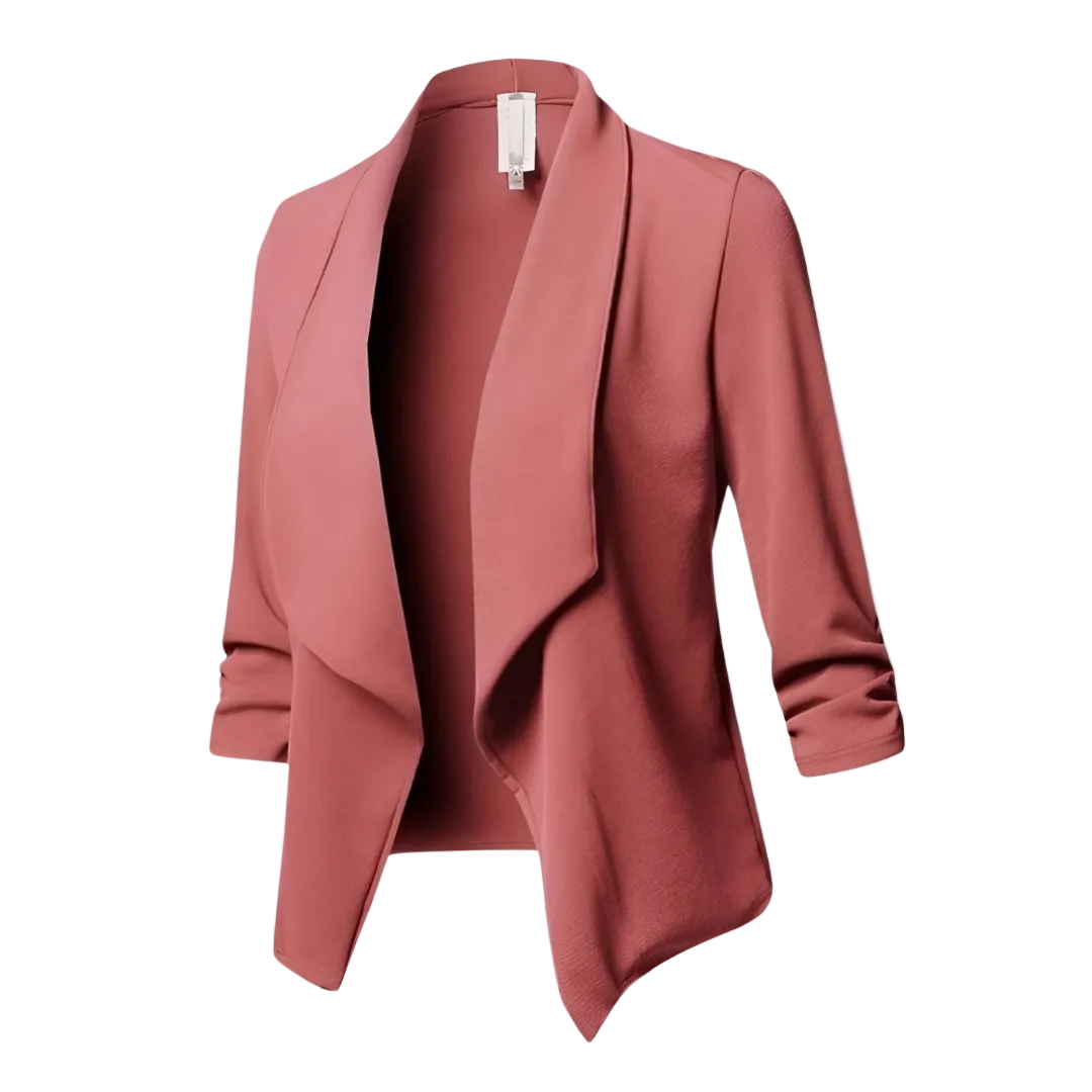 Elegant öppen front kvinnors kavaj, perfekt för kontoret och vardagen. Stilrent dam ytterplagg.