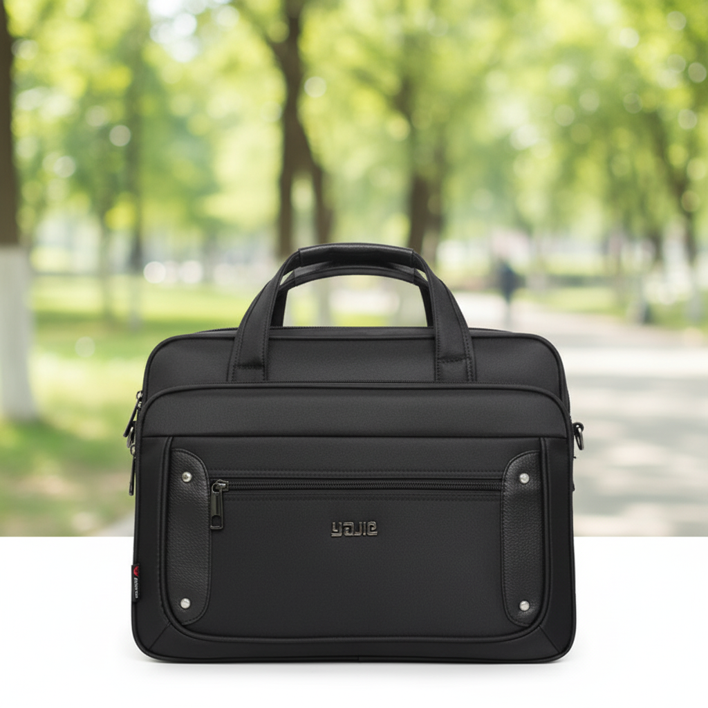Elegant professionell laptopväska med axelrem. Idealisk för kontoret, resor och organiserad förvaring av dator.