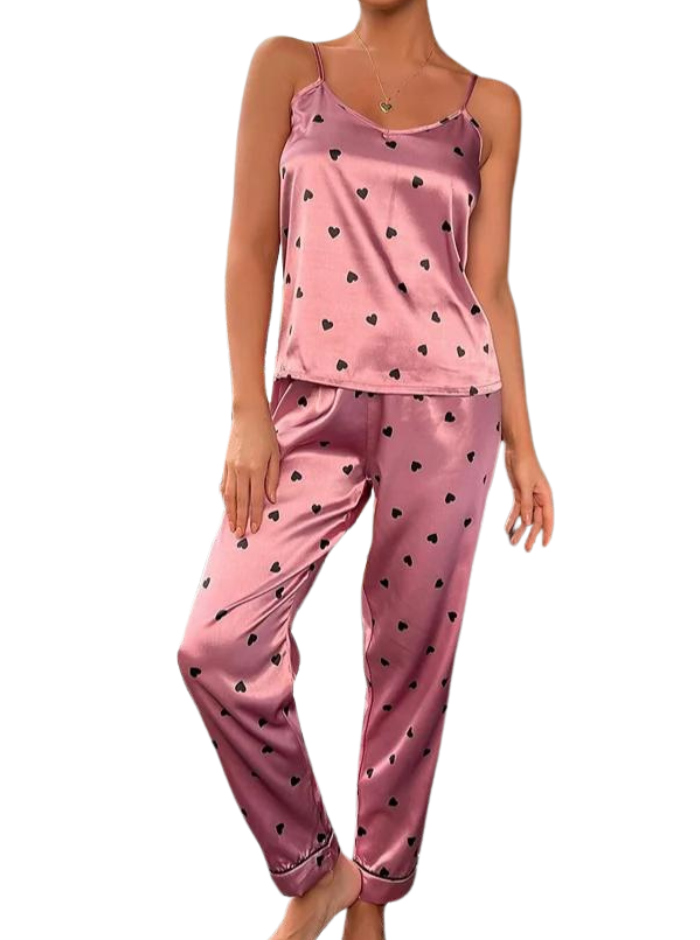 Bekvämt pyjamasset i satinlook för avkoppling. Mjuka sovkläder för kvinnor, perfekt för en lugn natt.