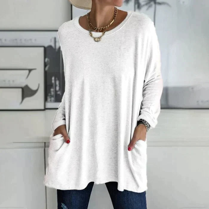 Kvinnors bekväma långärmade tunika i vinrött, perfekt för en ledig men elegant look.