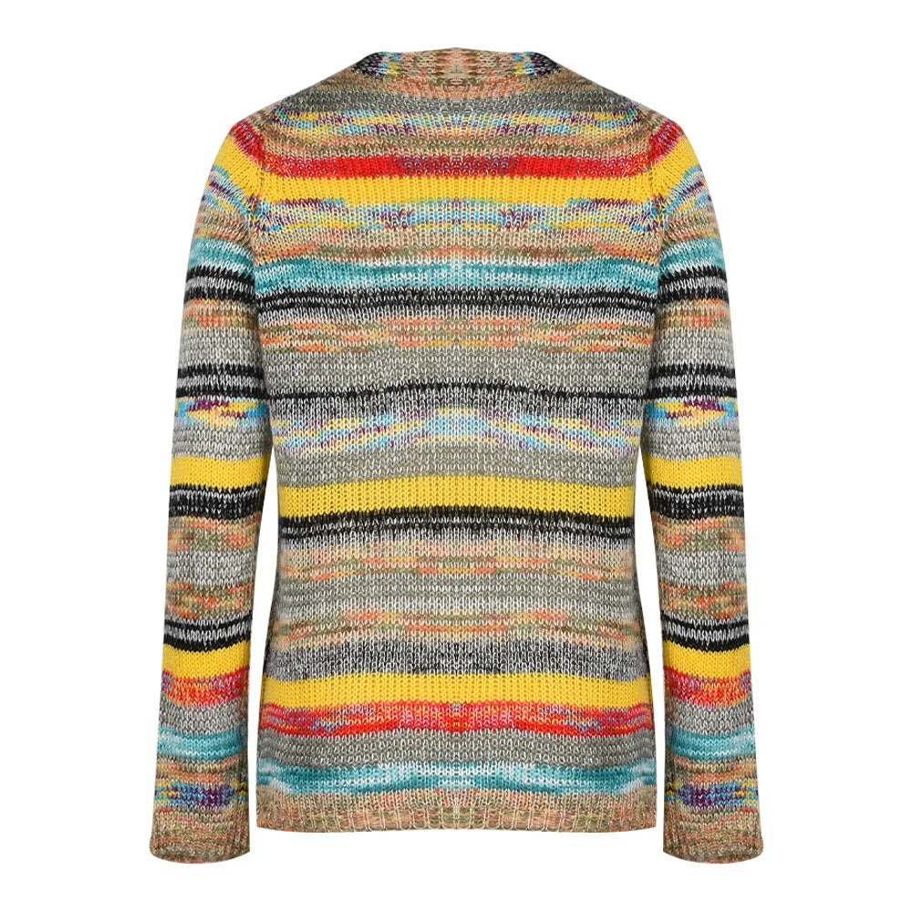 Stilfull randig damcardigan, mångsidig och bekväm. Elegant för alla tillfällen, kvinna.