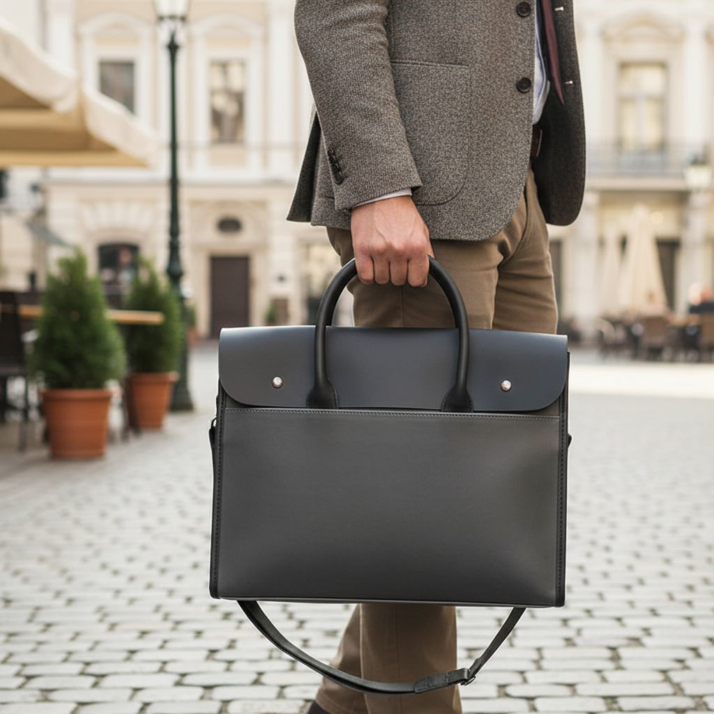 Elegant retro aktväska för män. Rymlig laptopväska med justerbar axelrem, perfekt för arbete & kontor.