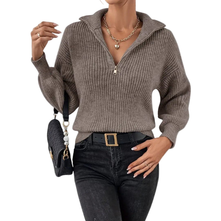 Elegant ribbstickad halvzip tröja för kvinnor i bekväm ledig stil, perfekt för höst och vinter.