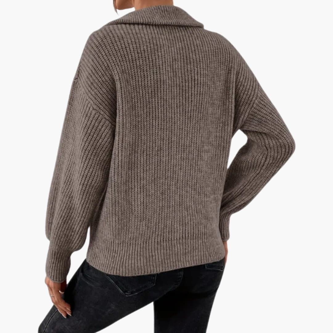 Mångsidig kvinnors halvzip tröja i ribbstickad design, passar för vardagsmode under höst- och vintermånaderna.