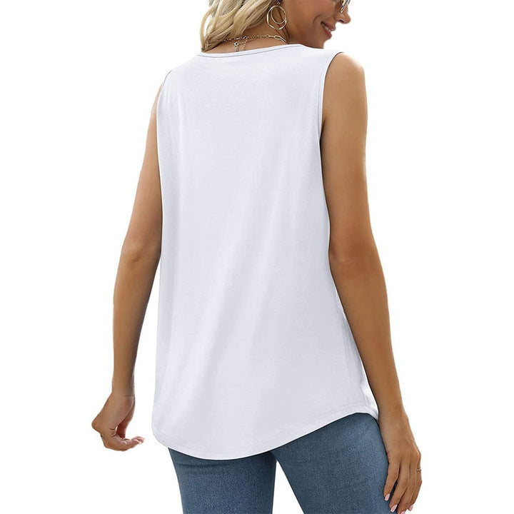 Ärmlös kvinnors topp med elegant fyrkantig urringning. Bekväm och stilren för sommar och vår.