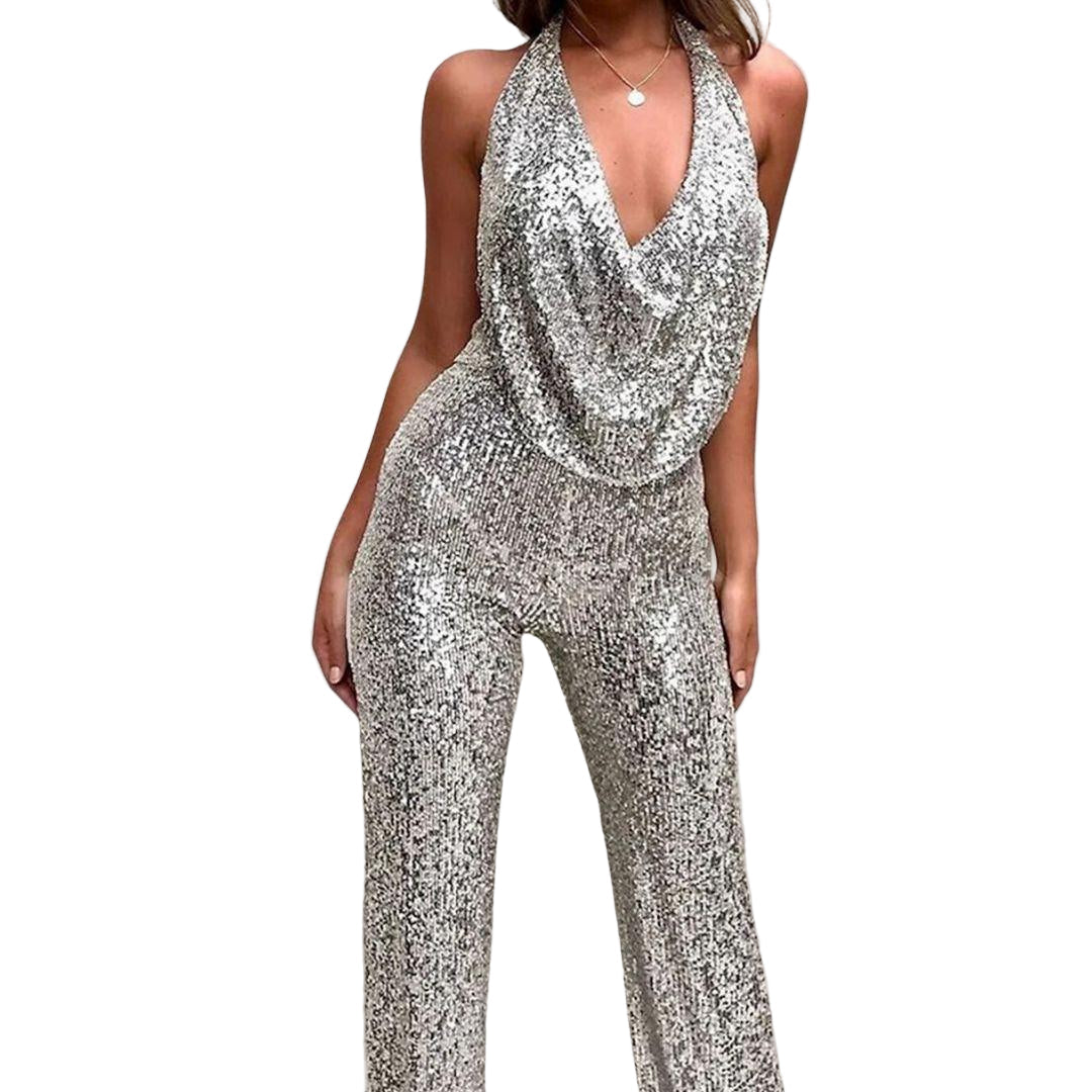 Elegant ärmlös jumpsuit med vida ben för kvinnor. Modern festkläder & sommarstil.