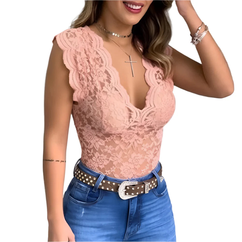 Elegant ärmlös V-hals blus för dam med slim passform, perfekt för sommar, fest eller vardag.