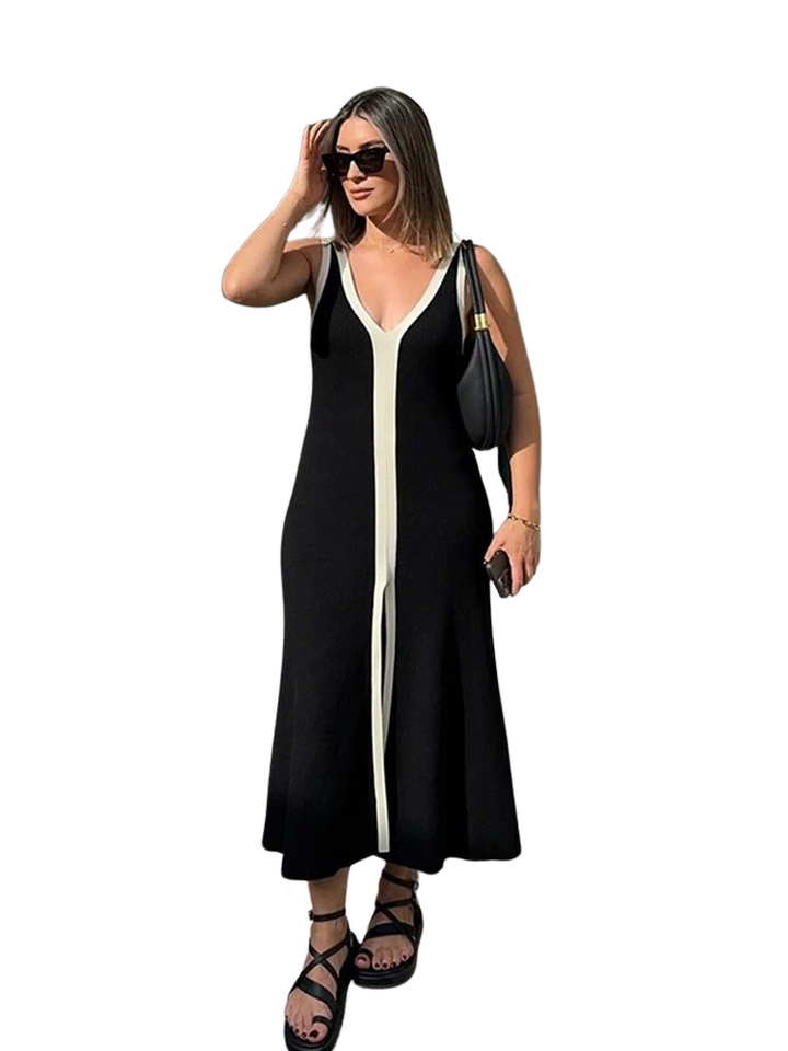 Elegant ärmlös V-hals långklänning för kvinnor, perfekt för sommar och fest.