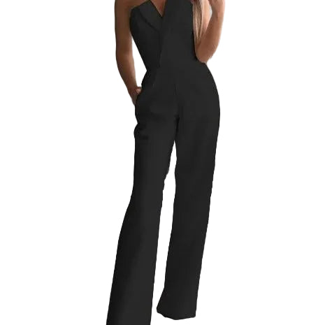 Elegant ärmlös vit jumpsuit för kvinnor. Perfekt festbyxdress för sommarstil, smickrande passform, bekväm damoverall.