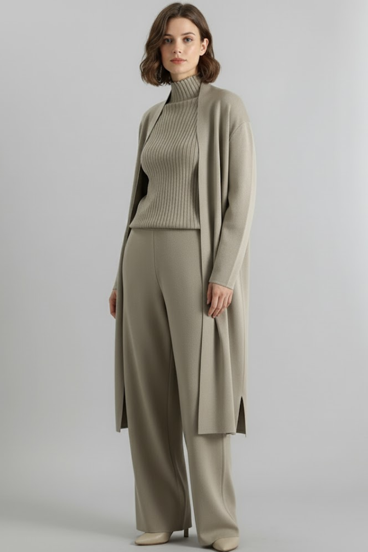 Kvinnligt dambyxset i skräddarsydd design. Snygg outfit för våren, passar som kontorskläder & festkläder.