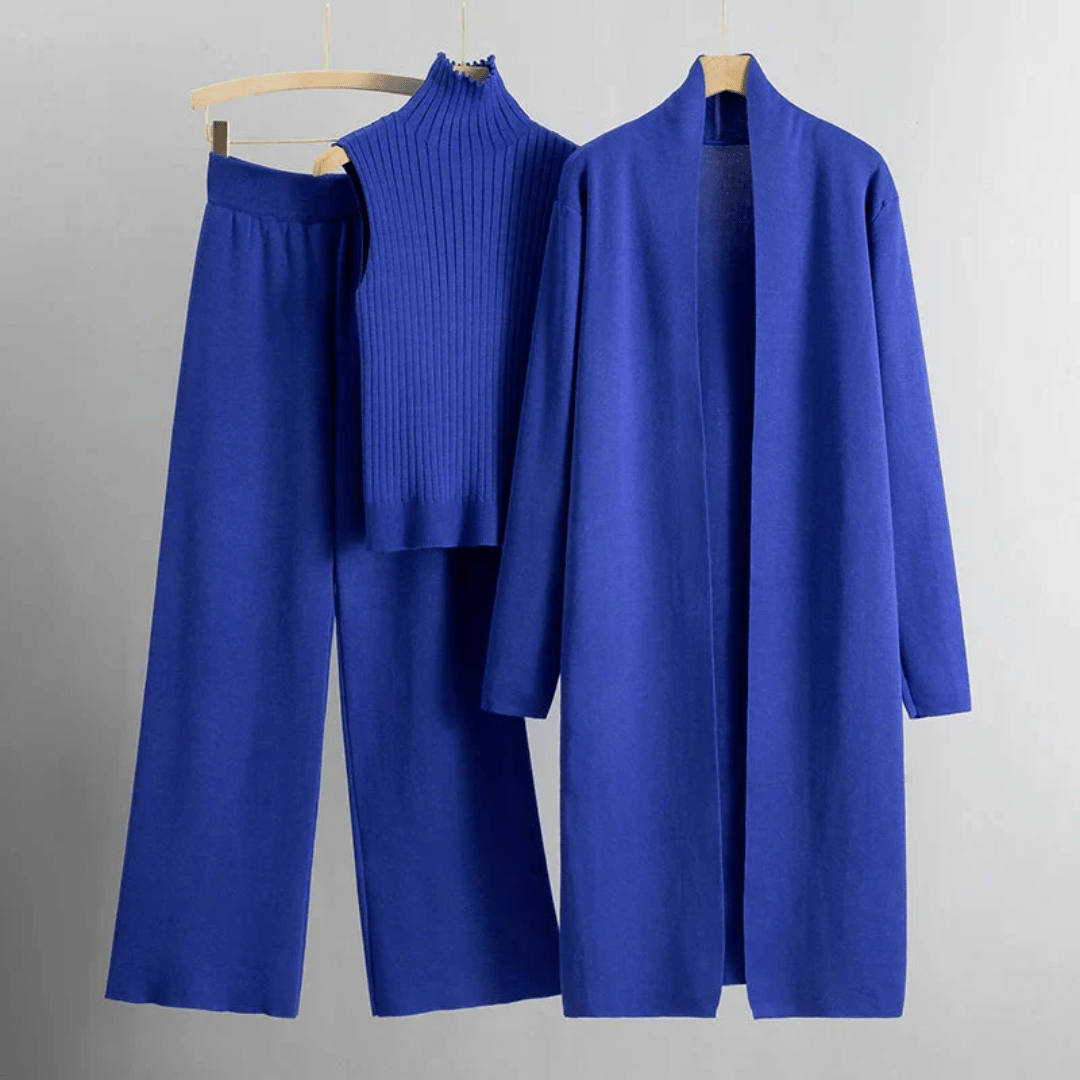 Modernt dambyxset med skräddarsydd passform. En komplett och elegant tre-delad outfit för kvinnor.