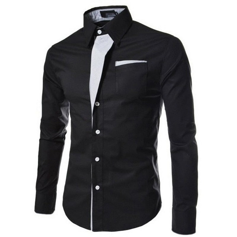 Elegant slim fit herrskjorta i bomull, långärmad, perfekt för formella tillfällen och vardagsmode.