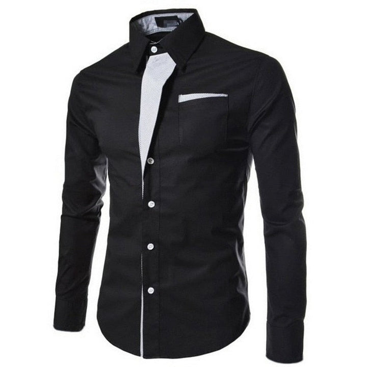 Elegant slim fit herrskjorta i bomull, långärmad, perfekt för formella tillfällen och vardagsmode.