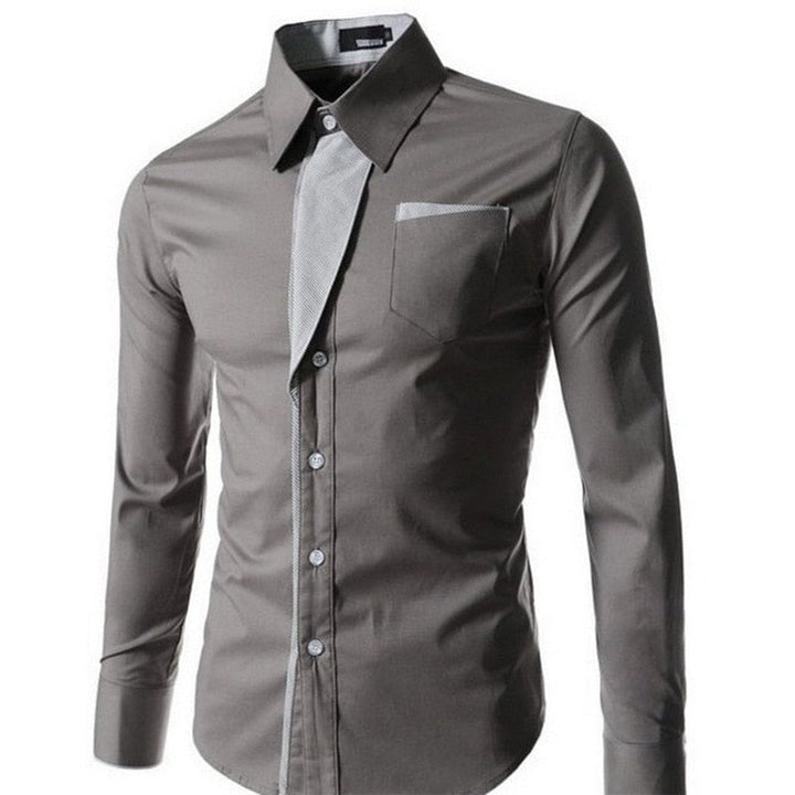 Mörkblå slim fit långärmad herrskjorta i bomull, perfekt presenttips för stilmedvetna män.