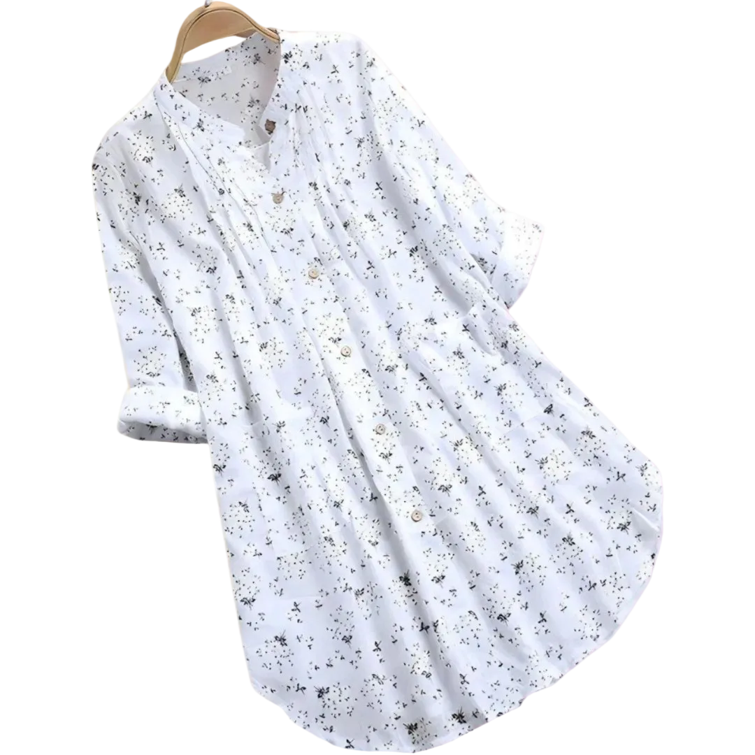 Elegant sommarblus med blommönster för kvinnor, vikt krage, perfekt för vardagsmode.