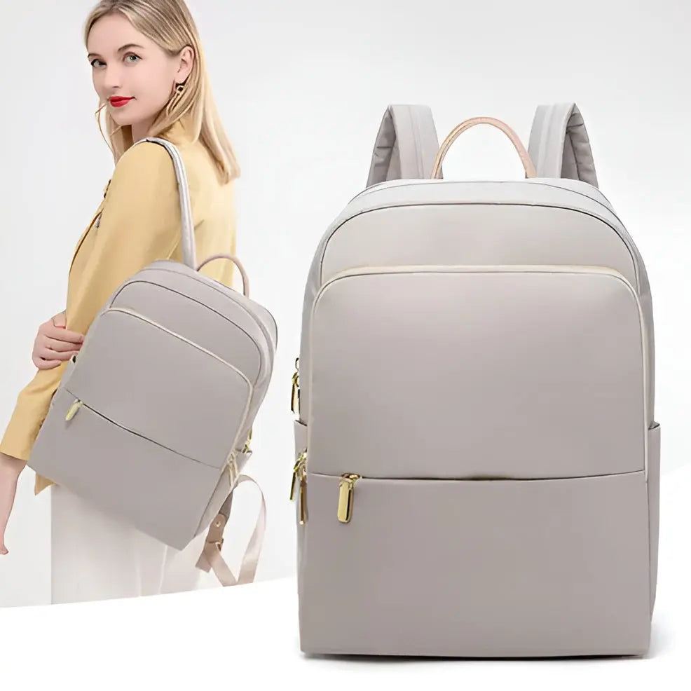 Elegant Sophia damryggsäck i khaki, en multifunktionell vardagsväska för kvinnor på språng.