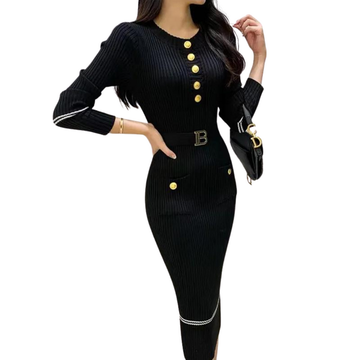 Elegant stickad bodycon klänning för kvinnor, smickrande design, perfekt för höst & vinter.